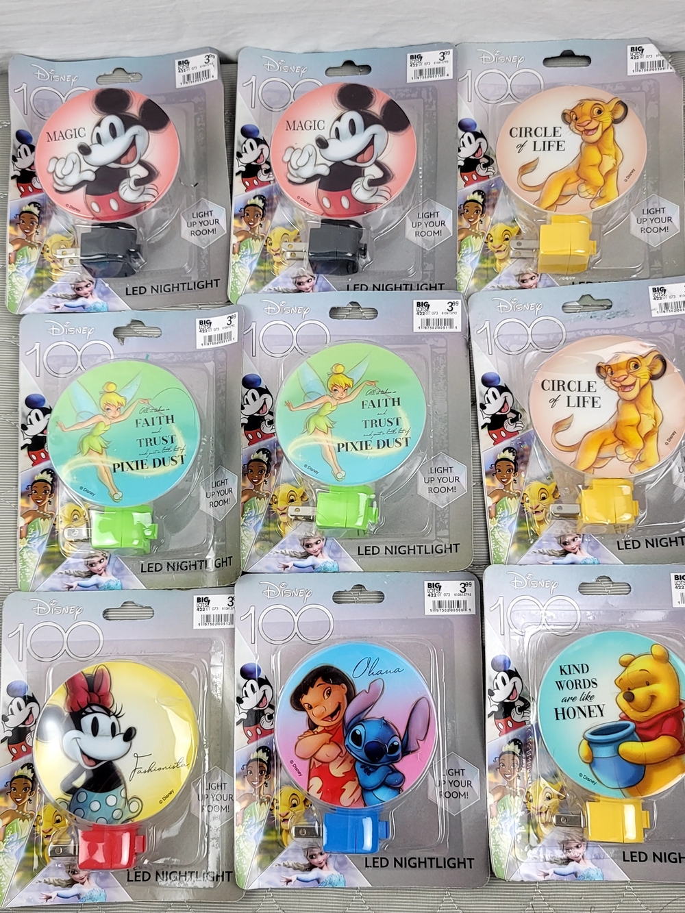 Lot of 9 Disney 100 LED Nightlight Bulk Wholesale Reseller Set NWT